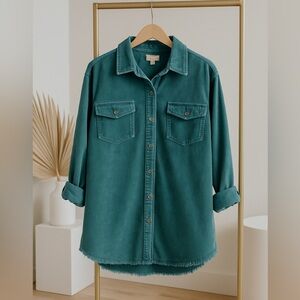 ✨ UMGEE size large Teal Corduroy Button-Down corduroy top with Raw Hem ✨